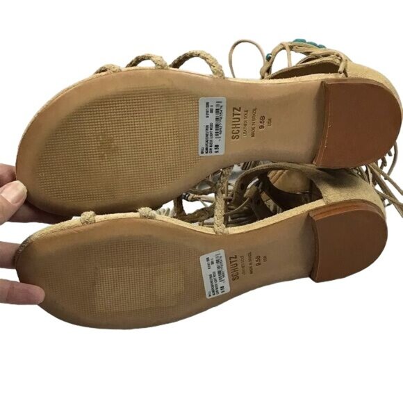 Schutz 9.5 suede fringed sandals tan - Picture 6 of 7